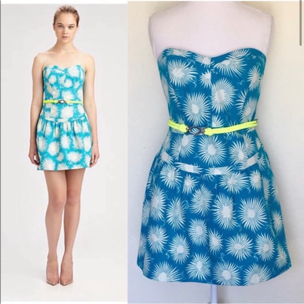 Milly Strapless Mini Dress in Blue and White